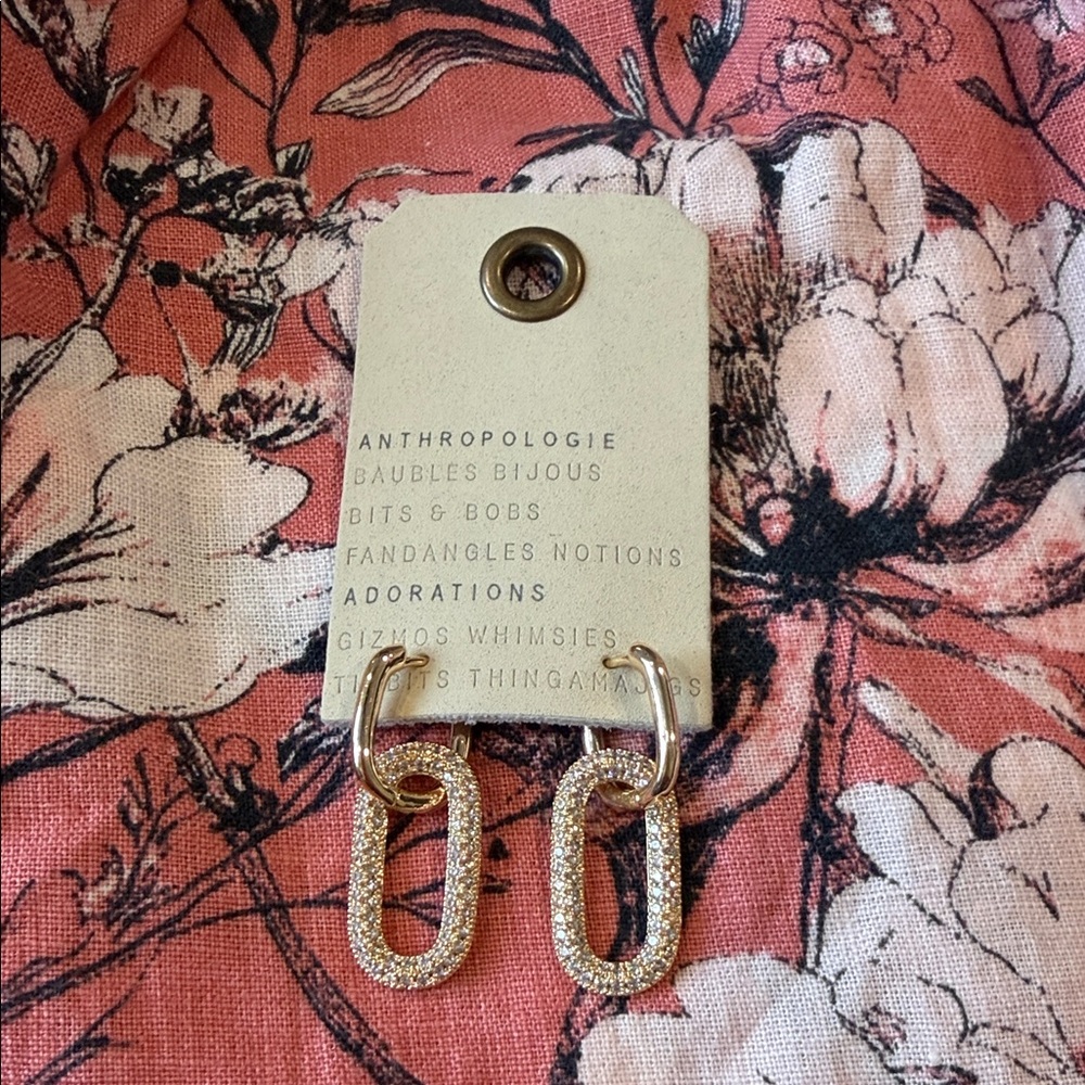 Anthropologie Pavé Paperclip Link Huggie Earrings NEW